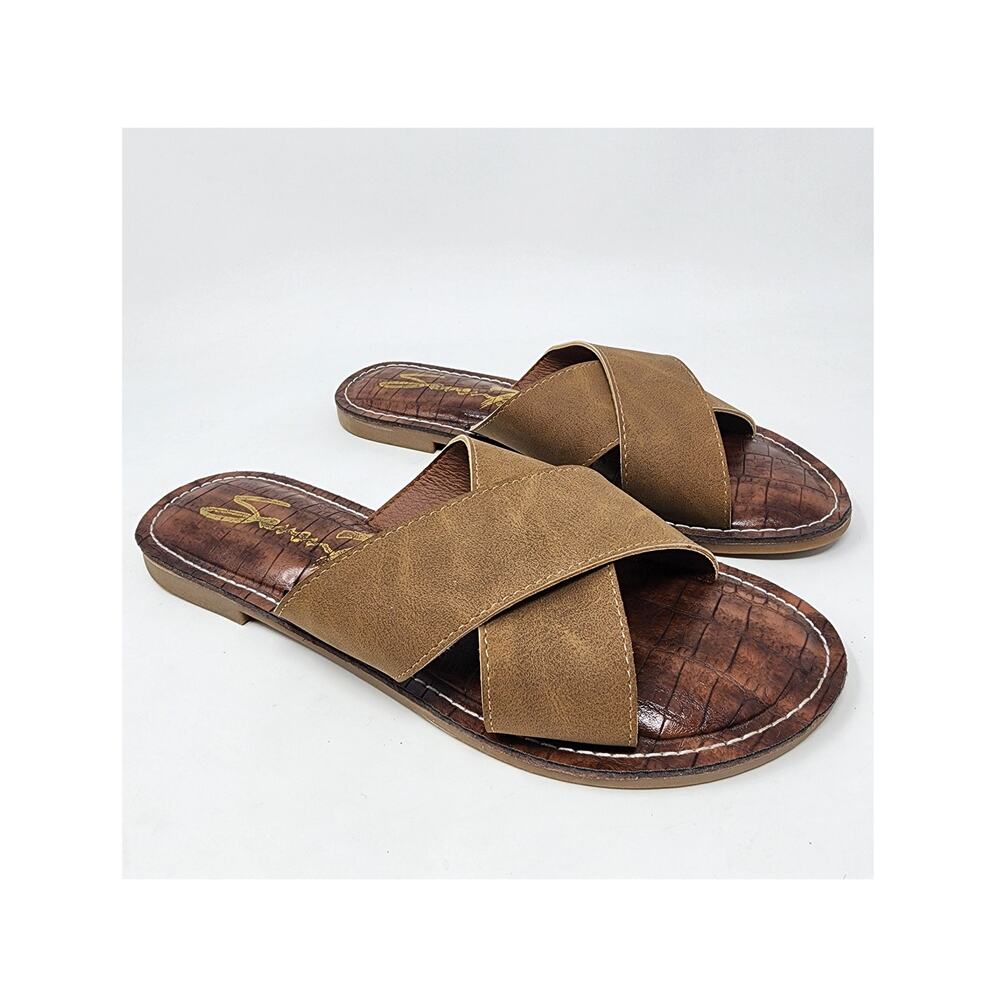 Seven7 Slide Sandals Women 9 Jesse Brown Vegan Leather Cross Strap Padded 2056